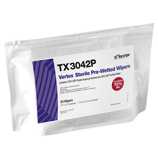 Sterile Vertex® TX3042P Pre-Wetted Cleanroom Wipers Sterile Vertex® TX3042P Pre-Wetted Cleanroom Wipers