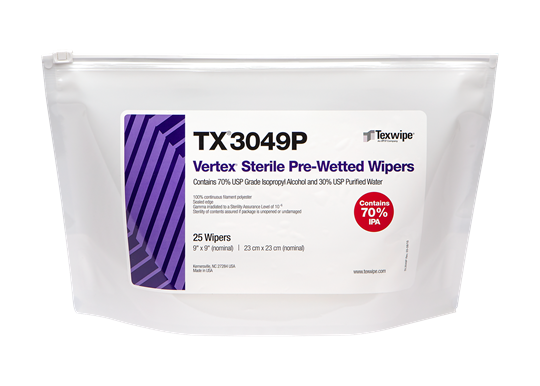 Sterile Vertex® TX3049P Pre-Wetted Cleanroom Wipers Sterile Vertex® TX3049P Pre-Wetted Cleanroom Wipers